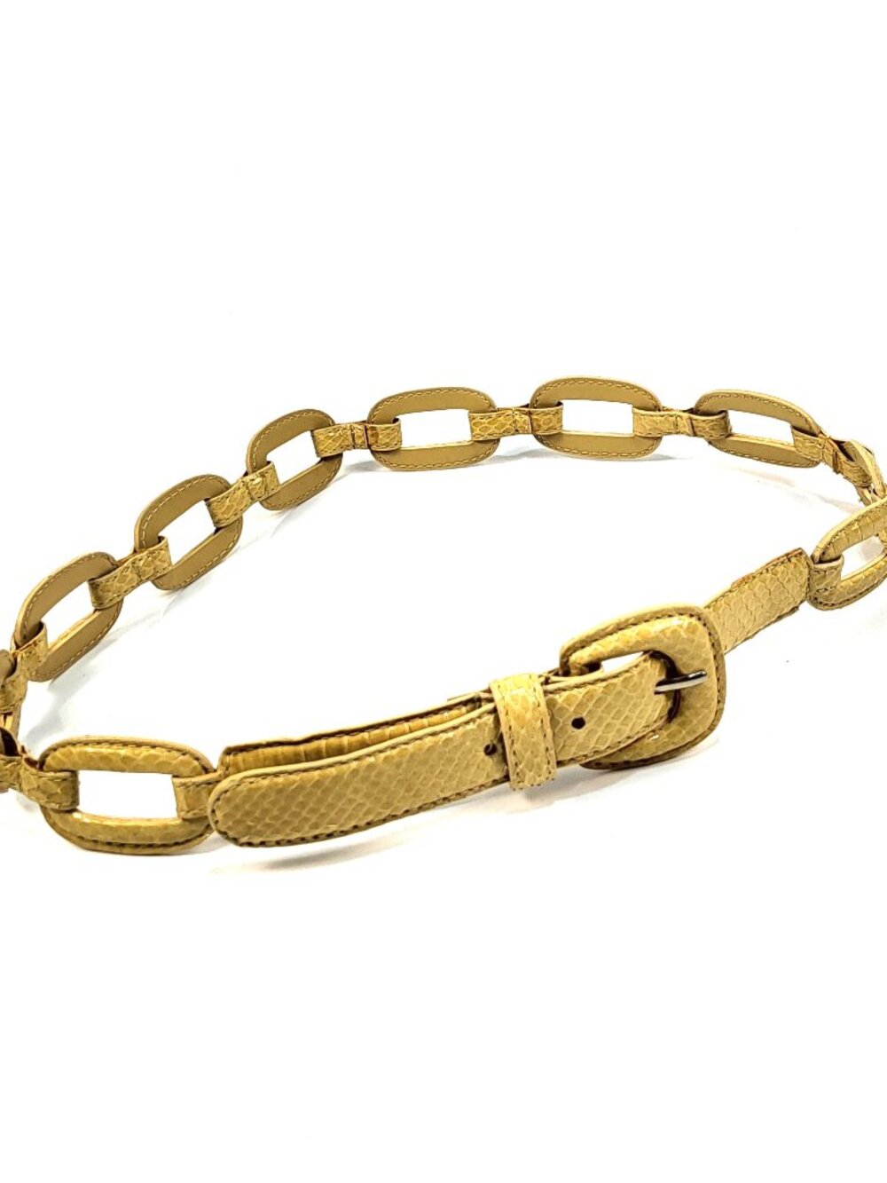 Belt Genuine Snakeskin Yellow Leather Lined Unique Rings Lady's L Unused Vintage